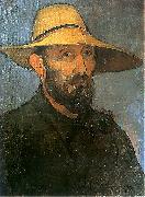 Wladyslaw slewinski Self-portrait in straw hat oil painting on canvas